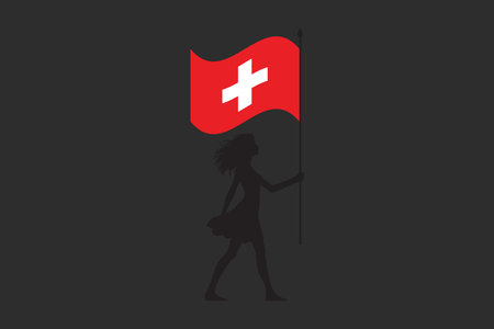 Switzerland girl with flag, Flag of Switzerland national country symbol illustration Vector, Rectangle Switzerland flag illustration, Flat vector illustrationのイラスト素材
