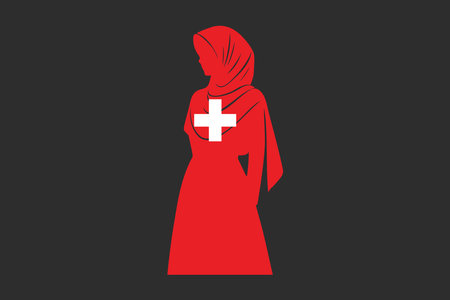 Switzerland Muslim girl wearing Switzerland flag hijab, Switzerland flag vector graphic, Switzerland country flag is a symbol of freedom, National Switzerland flagのイラスト素材