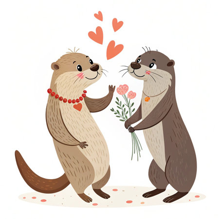 Otter Couple valentineâs dayのイラスト素材