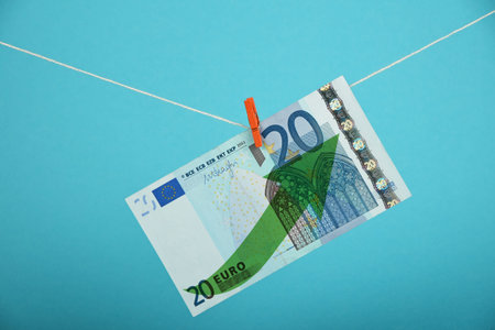 European economy growth, strengthening of Euro currency, twenty Euro banknote with green arrow up...