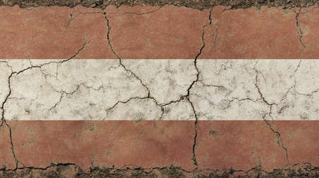 Old grunge vintage dirty faded shabby distressed federative republic of Austria national flag background on broken concrete wall with cracksの写真素材