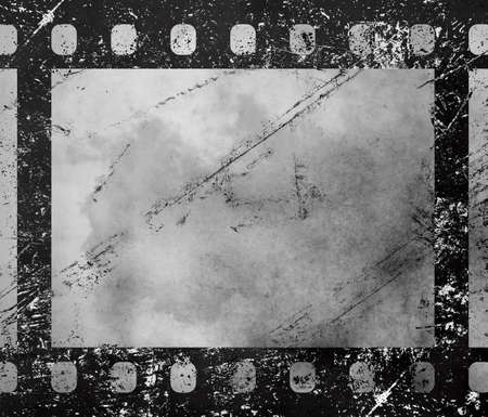 Close up one frame of old vintage grunge retro styled classical 35 mm film strip isolated on white backgroundの写真素材