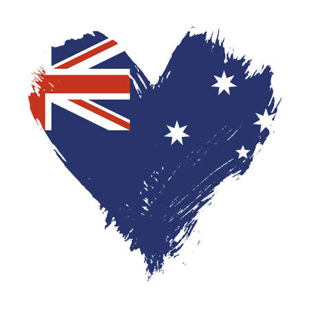Grunge brushstroke painted illustration of heart shaped distressed Australian flag isolated on white backgroundの写真素材