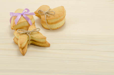 Set of homemade cookies on wooden backgroundの写真素材