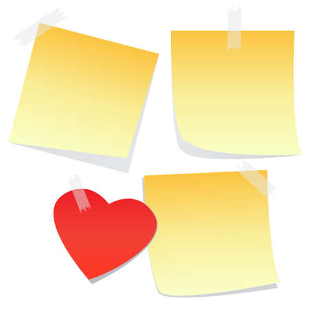 vector 3 yellow notes with heart isolated on whiteのイラスト素材