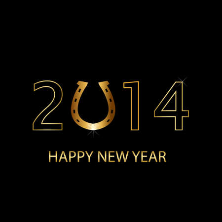 2014 happy new year with horseshoeのイラスト素材