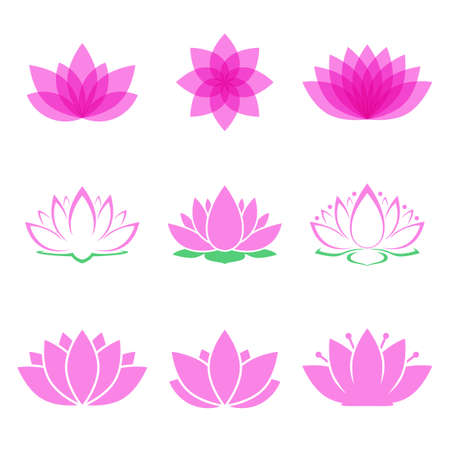 lotus flower set. lotus symbol or icon for spa salon, yoga class or wellness industry. isolated on white background. vector illustrationのイラスト素材