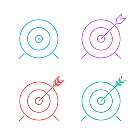 target icon set. flat line advantage icon. successful shot in the darts target. isolated on white background.のイラスト素材