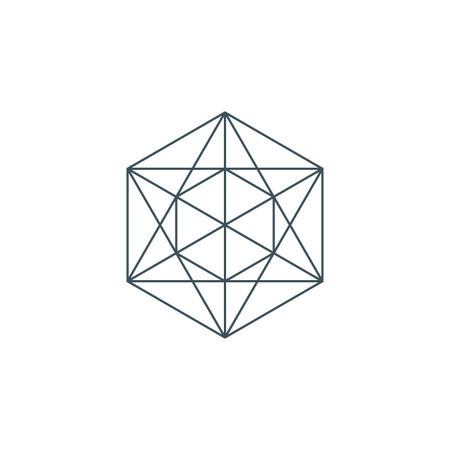 line metatrons cube. sacred geometry. linear pentagram sign or symbol. esoteric or spiritual symbol isolated on white background.のイラスト素材