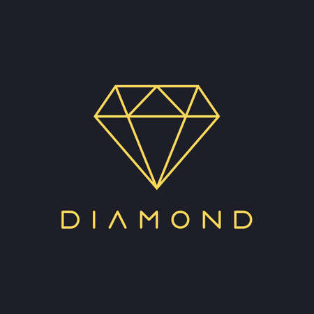 thin line diamond logo. jewelry outline luxury logotype. geometric brand icon or sign. isolated on black background. vector illustrationのイラスト素材