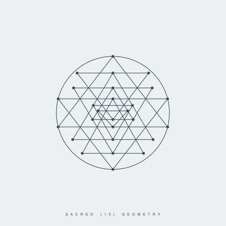 thin line sri yantra mandala. outline symbol of hindu tantra. lineart sri chakra. sacred geometry. linear esoteric or spiritual logo. editable stroke. isolated on white background. vector illustrationのイラスト素材