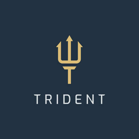 trident icon design template. letter t in spear shape. business symbol or sign. line luxury . isolated on blue background. vector illustrationのイラスト素材