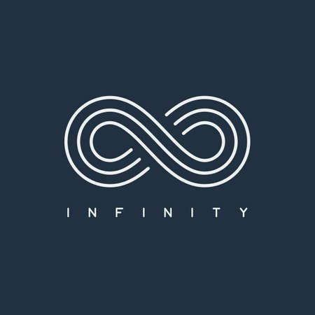thin line infinity symbol or sign. infinite business  concept. linear limitless icon. mobius loop. modern outline endless emblem. editable stroke. isolated on blue background. vector illustrationのイラスト素材