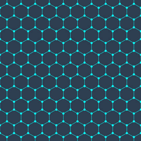 hexagonal molecular connection structure seamless pattern. hexagon network texture. medicine, chemistry, science and technology background. connected geometric lines and dots. vector illustrationのイラスト素材