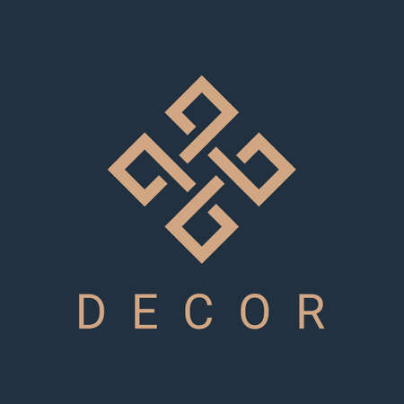 ornament monogram icon design template for business. luxury geometric emblem with overlapping elements. line royal symbol or sign. isolated on blue background. vector illustrationのイラスト素材