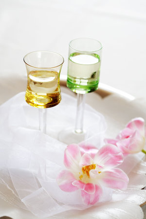 Small shortdrinks or appetizer for New Year or other eventの写真素材