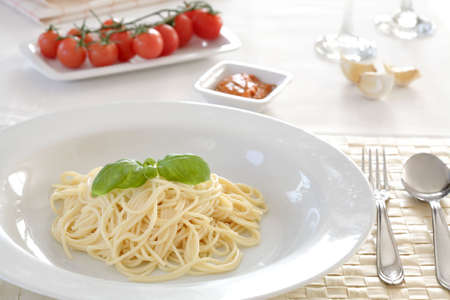 Spaghetti with the meat and garlic sourceの写真素材