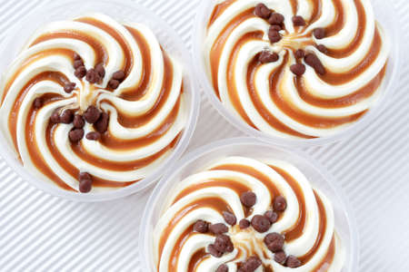 Vanilla ice cream with caramel の写真素材