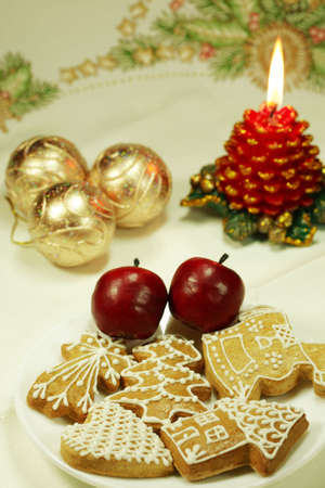 Christmas still life with gingerbreadの写真素材