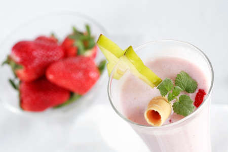 Strawberry milkshake with fruitsの写真素材