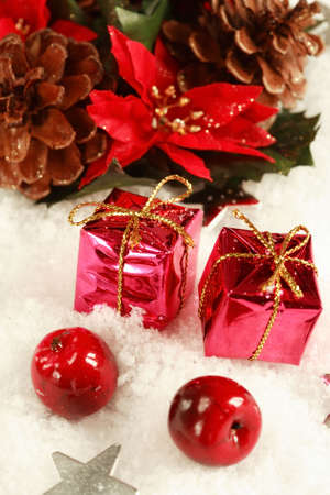 Christmas presents on the snowの写真素材
