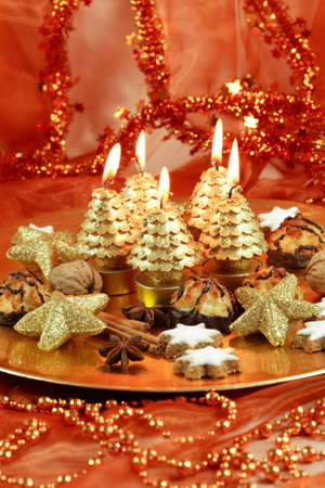 Beautiful Christmas still life with candlesの写真素材