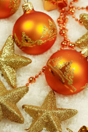 Christmas still life on the snowの写真素材