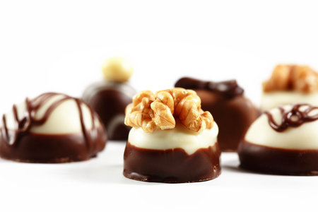 Chocolate candies on white - Valentine detail