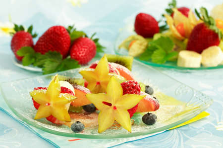 Fruit skewer as light dessertの写真素材