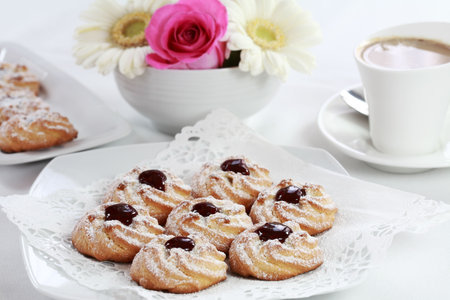 Snack with biscuits and whitecoffeeの写真素材