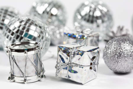 Christmas ornaments in silver toneの写真素材