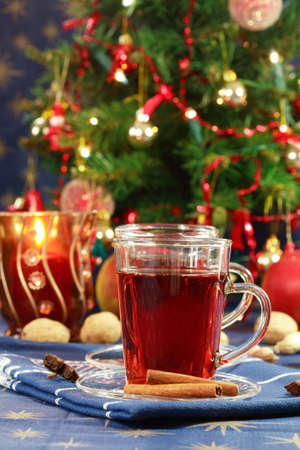 Hot drink with Christmas cookiesの写真素材