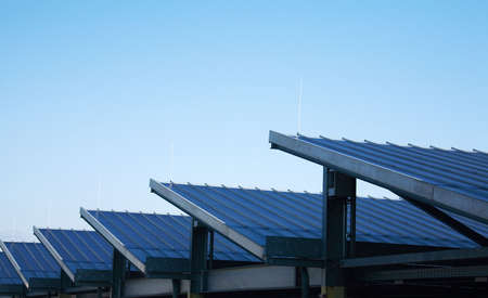 Solar panels on a roofの写真素材