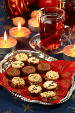 Hot drink for Christmas with delicious cookiesの写真素材