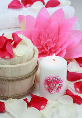 Still life for wellness and spa with rose petals の写真素材