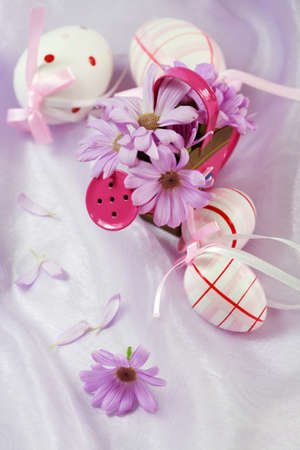 Easter detail with Easter eggs or spring motiveの写真素材