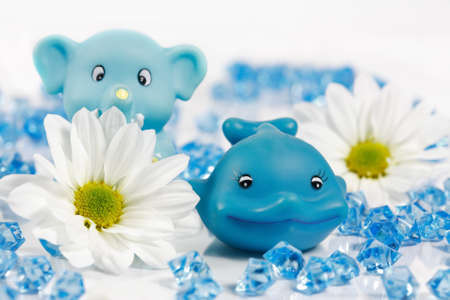 Bath fun for kids in blue toneの写真素材