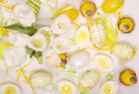 Easter detail with Easter eggs or spring motiveの写真素材