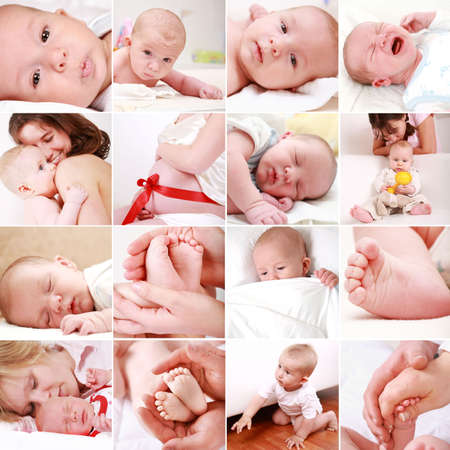 Collage of different photos of babies and family moments