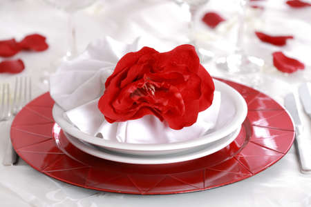 Place setting in red and white - for Valentine or other eventの写真素材