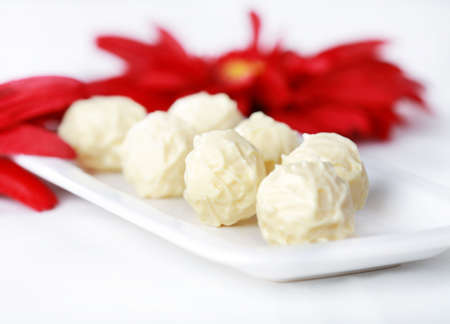 Assorted sweet pralines for Valentine or other eventの写真素材
