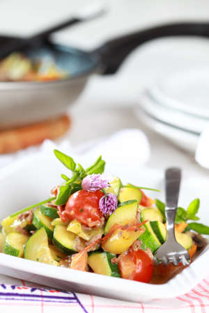 Baked vegetable with minced meat and fresh herbsの写真素材