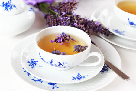Healthy and delicious lavender teaの写真素材
