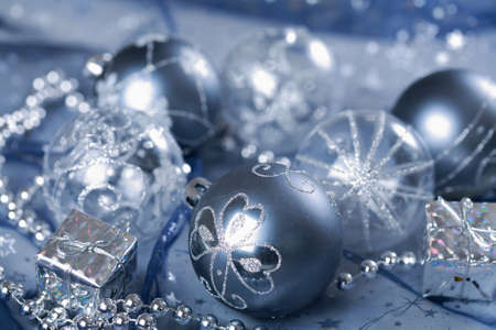 Detail of Christmas balls with flowes in silver toneの写真素材