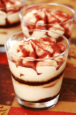 Tiramisu dessert in the cup for Christmasの写真素材