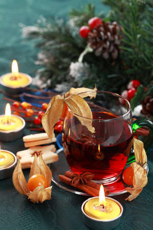 Hot drink for winter and Christmas with delicious cookiesの写真素材