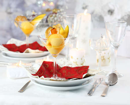 Mango and pineapple sorbet or ice cream for Christmas の写真素材