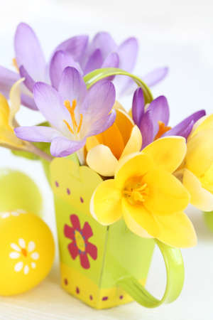 Easter detail with Easter eggs or spring motiveの写真素材