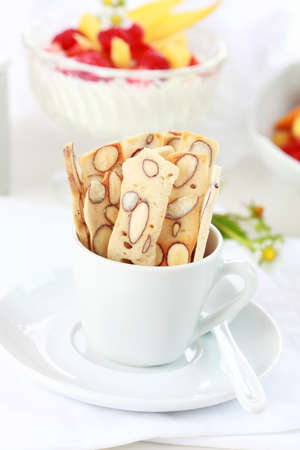 Cereal sticks with nuts with yogurt and fresh fruits の写真素材