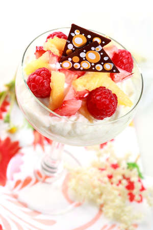 Mascarpone dessert with fresh fruitsの写真素材